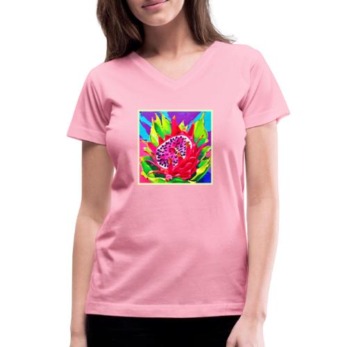 Neon Dragon Fruit Splendor - Women's V-Neck T-Shirt