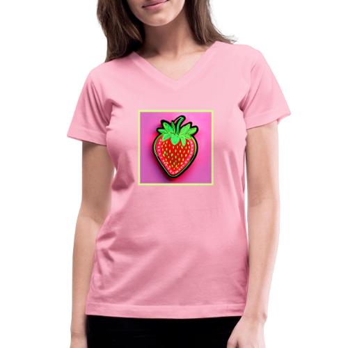Vibrant Strawberry Neon Sign - Women's V-Neck T-Shirt