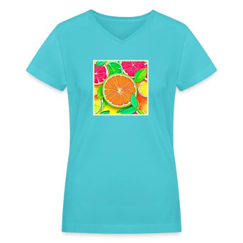 Colorful Citrus Pop Art - Women's V-Neck T-Shirt
