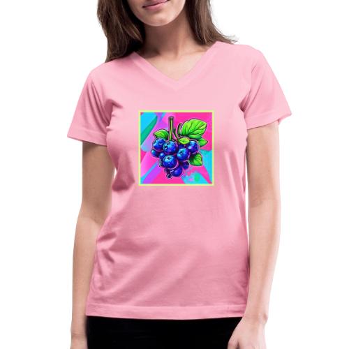 Vibrant Blueberry Artwork - Women's V-Neck T-Shirt