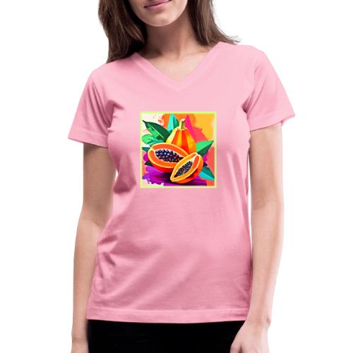 Sliced Papaya Pop Art - Women's V-Neck T-Shirt