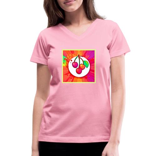 Cherry Pop Art Burst - Women's V-Neck T-Shirt
