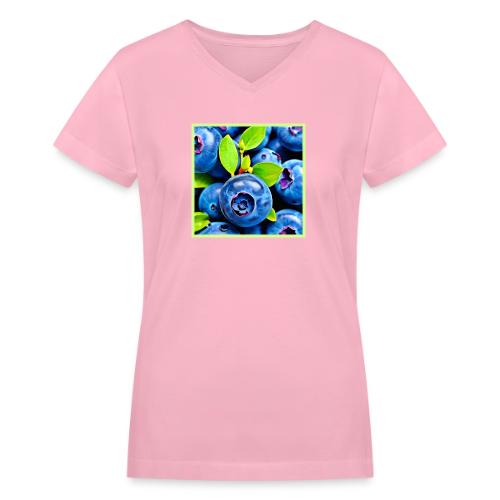 Fresh Blueberries Close-Up - Women's V-Neck T-Shirt