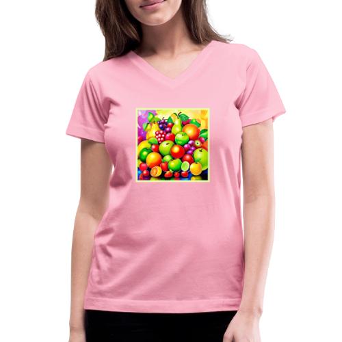 Vibrant Fruit Medley Art - Women's V-Neck T-Shirt