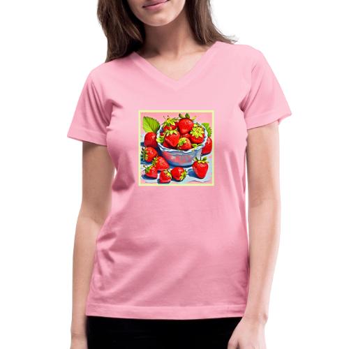 Fresh Strawberry Bowl - Women's V-Neck T-Shirt
