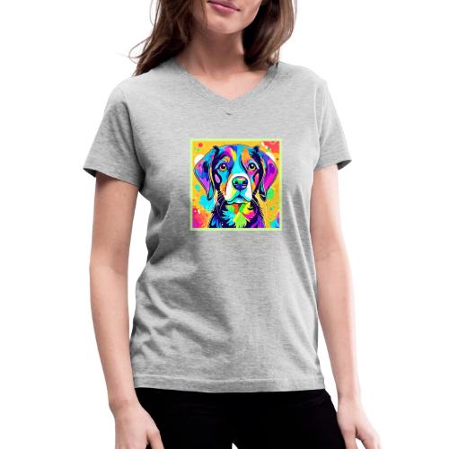 Rainbow Dog Portrait Design - Women's V-Neck T-Shirt