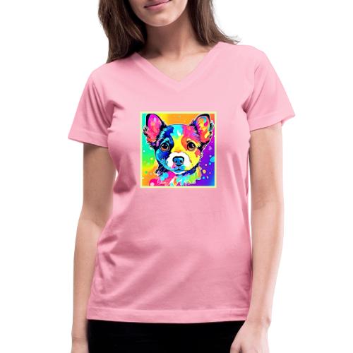Vivid Puppy Vibes Art Design - Women's V-Neck T-Shirt