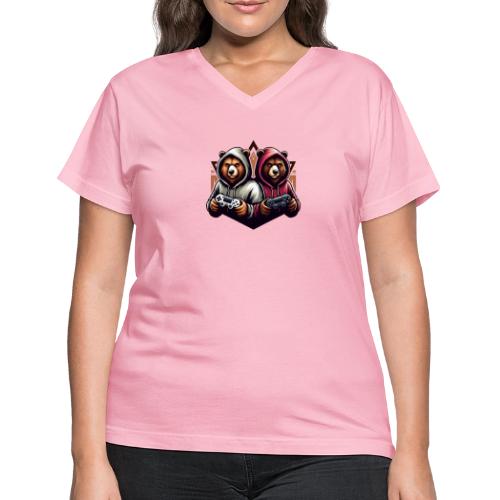 2 grizzlies gamer bears - Women's V-Neck T-Shirt