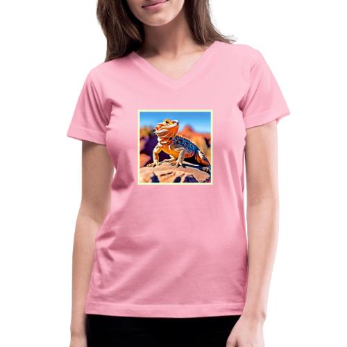 Desert Lizard Close-up Design - Women's V-Neck T-Shirt