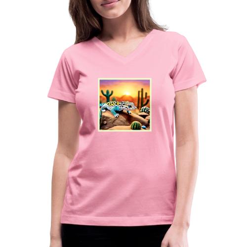Colorful Gecko Rocks Design - Women's V-Neck T-Shirt