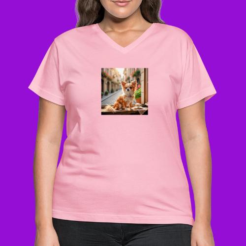 Morning coffee Chihuahua - Women's V-Neck T-Shirt