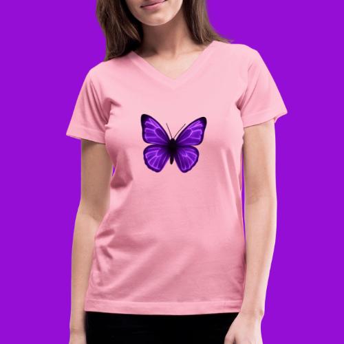 Neon Purple Butterfly - Women's V-Neck T-Shirt
