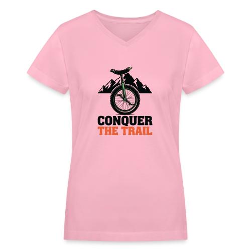 Conquer The Trail Unicycle - Women's V-Neck T-Shirt