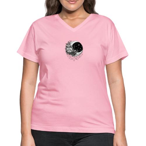 Crescent Moon Floral - Women's V-Neck T-Shirt