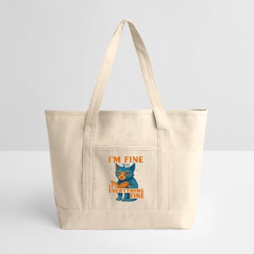 Funny Cat I’m Fine It’s Everything Fine– Retro tee - Large Canvas Deluxe Tote