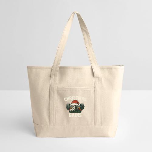 Christmas Gains – Santa Barbell Power - Large Canvas Deluxe Tote