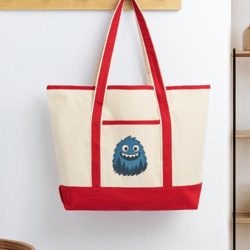 Whimsical Blue Forest Monster – Cute Cartoon Night - Large Canvas Deluxe Tote