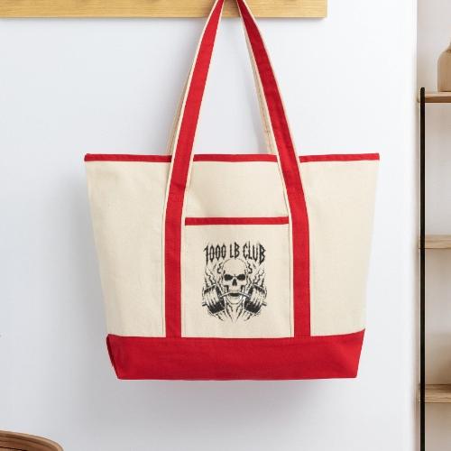 1000 LB Club Skull Barbell Powerlif - Large Canvas Deluxe Tote