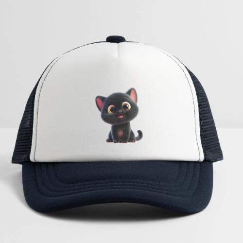 Adorable 3D Black Kitten with Big Eyes - Kid's Trucker Cap