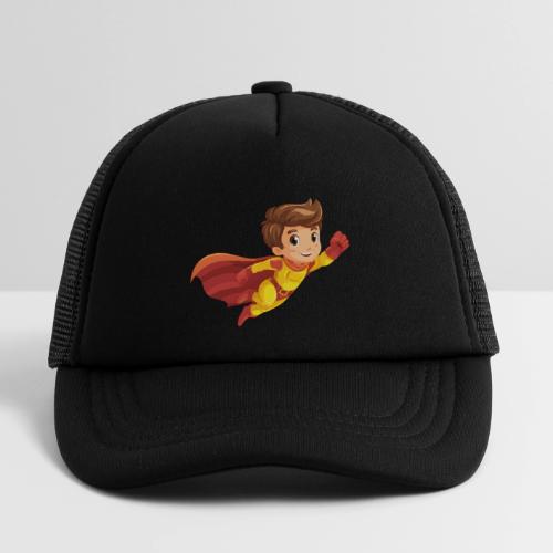 Cheerful Cartoon Superhero Boy Flying High - Kid's Trucker Cap
