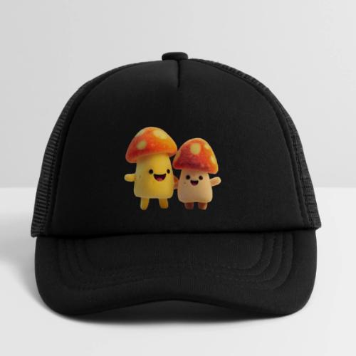 Joyful Cartoon Mushroom Duo - Kid's Trucker Cap