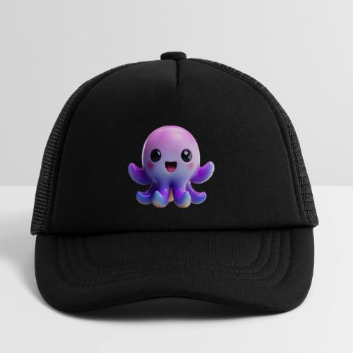 Joyful Cartoon Purple Baby Octopus with Big Smile - Kid's Trucker Cap