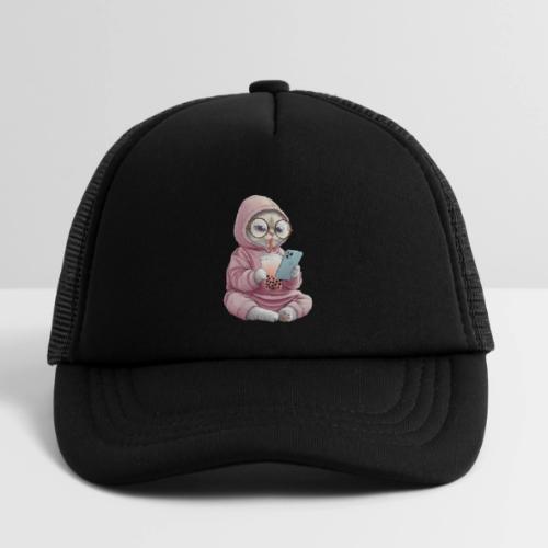 Cool Cat Bubble Tea Cartoon Design - Kid's Trucker Cap
