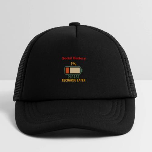 Social Battery 1 Percent Funny Saying tshirt - Kid's Trucker Cap