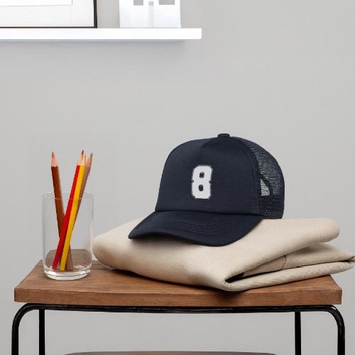 White Number 8 – Varsity Font - Kid's Trucker Cap