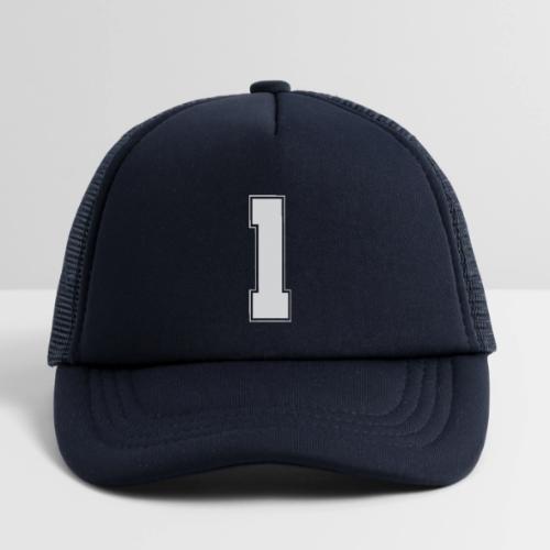 White Number 1 – Varsity Font - Kid's Trucker Cap