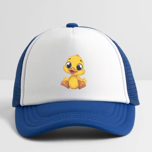 Sweet Yellow Cartoon Duck Sitting Happily - Kid's Trucker Cap