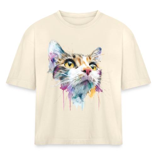 Chromatic Cat Splash - Women's Heavyweight Cropped T-Shirt