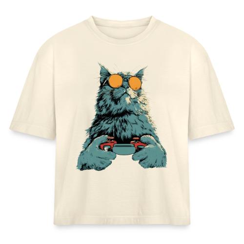 Cat: Fluff Mode On - Women's Heavyweight Cropped T-Shirt