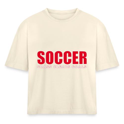 Soccer Grass Cleats Goals Typography Design - Women's Heavyweight Cropped T-Shirt