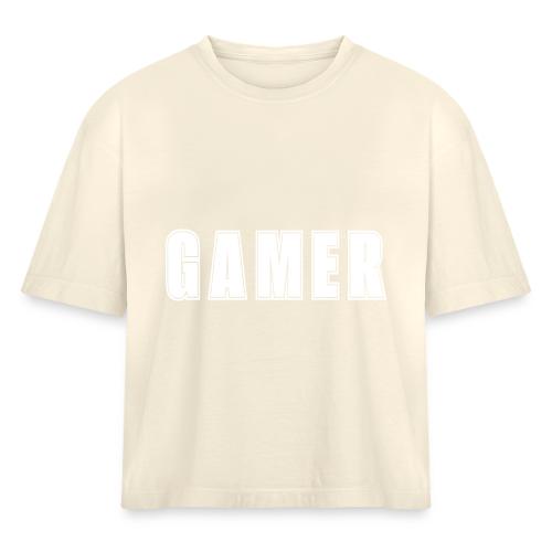 Gamer Collegiate White Text Design - Women's Heavyweight Cropped T-Shirt