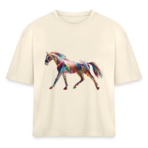 Colorful Abstract Horse Art Design - Women's Heavyweight Cropped T-Shirt