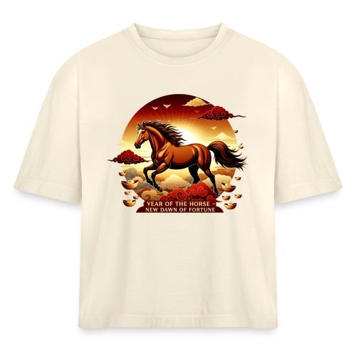 Year of the Horse Sunrise T Shirt, Lunar New Year - Women's Heavyweight Cropped T-Shirt