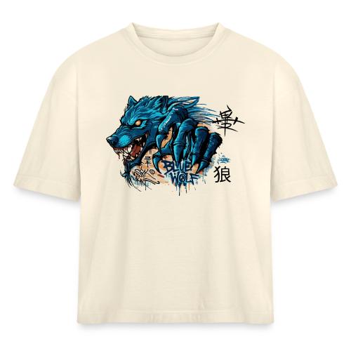 Blue Wolf Graffiti Street Art - Women's Heavyweight Cropped T-Shirt
