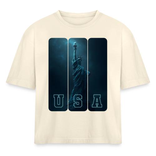 Neon Liberty USA Triptych - Women's Heavyweight Cropped T-Shirt
