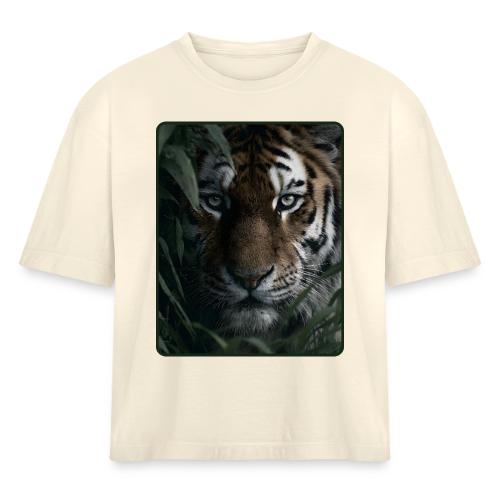 Tiger Jungle Eyes Wildlife Design - Women's Heavyweight Cropped T-Shirt