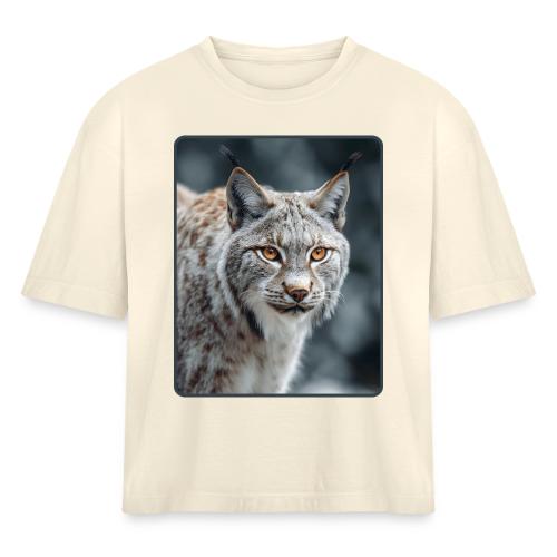 Lynx Portrait Piercing Eyes Design - Women's Heavyweight Cropped T-Shirt