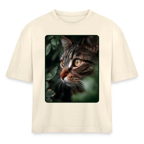 Tabby Cat Jungle Eyes Design - Women's Heavyweight Cropped T-Shirt