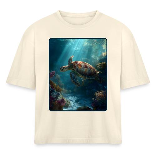 Sea Turtle Coral Reef Design - Women's Heavyweight Cropped T-Shirt