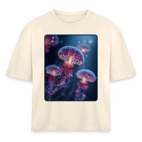 Glowing Jellyfish Deep Sea Design - Women's Heavyweight Cropped T-Shirt