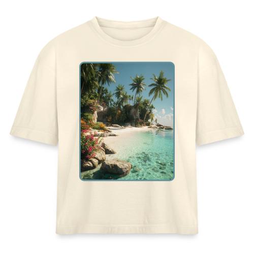 Serene Tropical Beach Floral Design - Women's Heavyweight Cropped T-Shirt