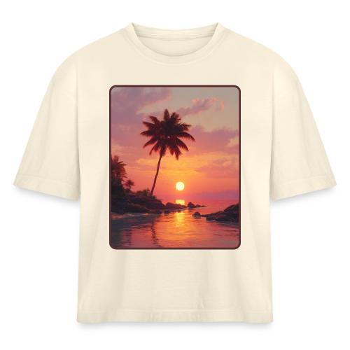Tropical Beach Sunset Palm Design - Women's Heavyweight Cropped T-Shirt