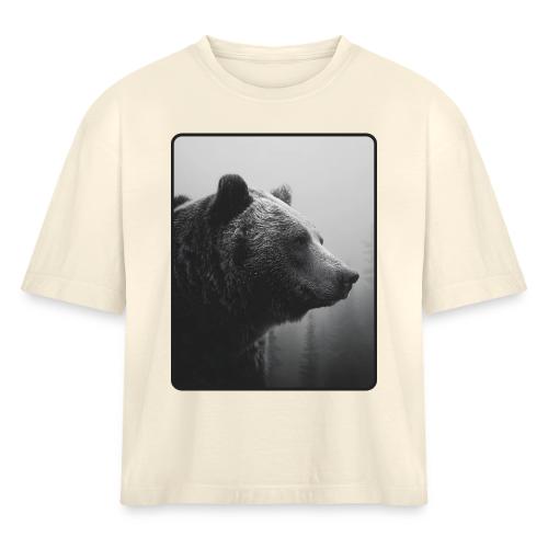 Grizzly Bear Black White Portrait Design - Women's Heavyweight Cropped T-Shirt