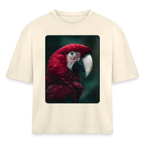 Red Green Macaw Bird Portrait Design - Women's Heavyweight Cropped T-Shirt