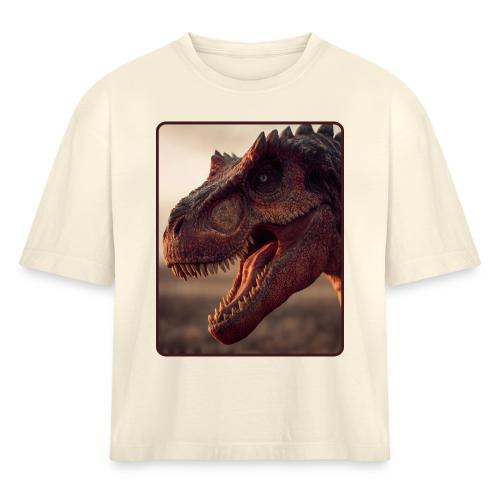 T Rex Roaring Close-Up Design - Women's Heavyweight Cropped T-Shirt