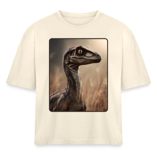 Velociraptor Feathered Portrait Design - Women's Heavyweight Cropped T-Shirt